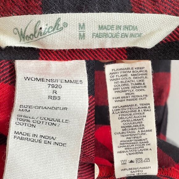 Woolrich Checked Flannel Button Front Long Sleeve Nightgown Black Red M - Picture 4 of 6